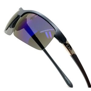 Men's Rectangular Sport Sunglasses Gray Blue Mirrored Lens Half Rim Sporty Gafas